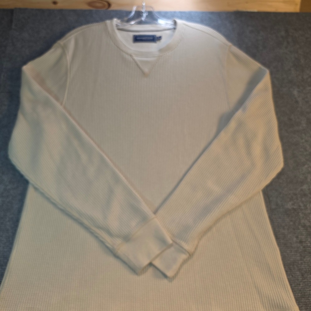 Vineyard Vines Waffle Knit Thermal Men Medium Cream Good Long Sleeve Crew Neck